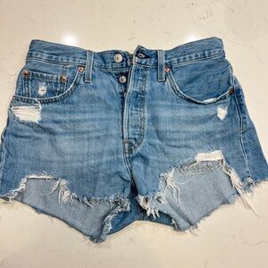 Levi's Light Blue Distressed Frayed Denim Shorts